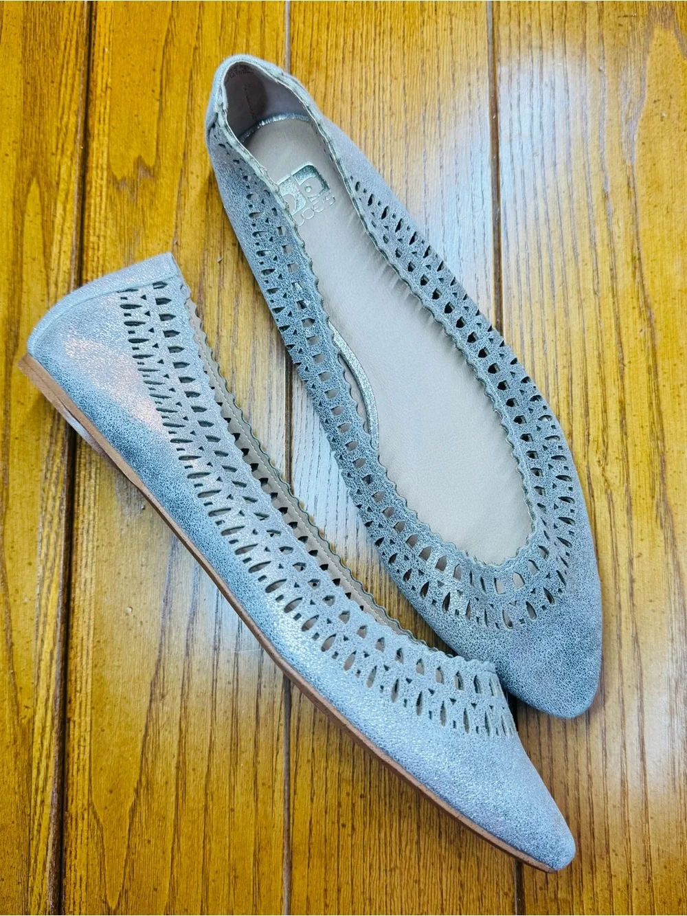 Joe’s Jeans Metallic Silver Pointed-Toe Flats — Laser Cut Detail ✨ 8.5